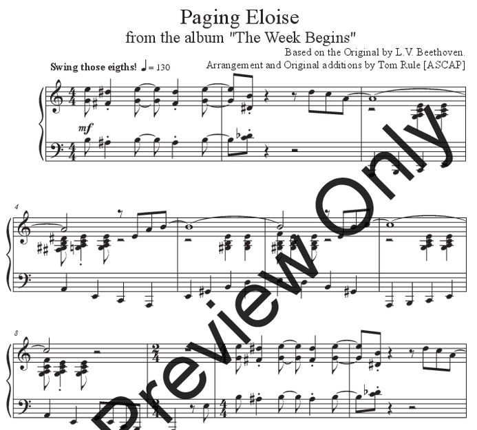“Paging Eloise”, from The Week Begins. Want to play it? Sheet Music!